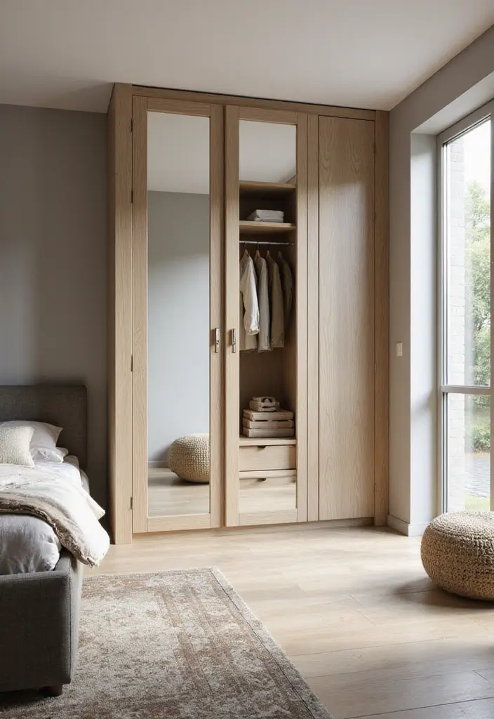 28 Glass Wardrobe Design Bedroom Ideas That Feel Clean and Modern - 5. Glass and Wood Combination