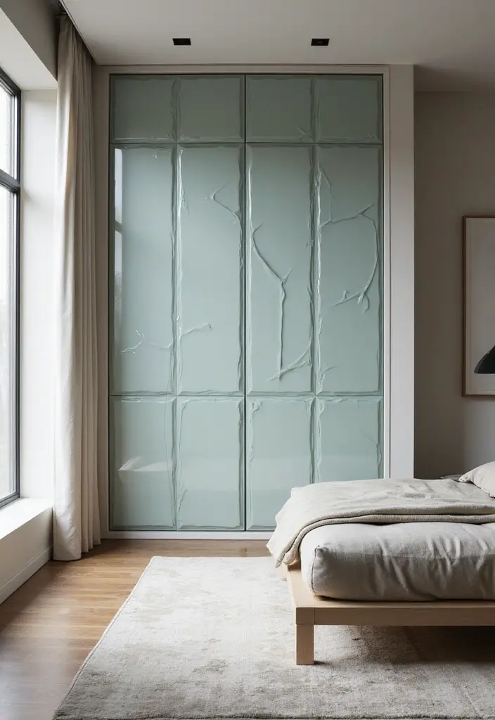 28 Glass Wardrobe Design Bedroom Ideas That Feel Clean and Modern - 8. Artistic Glass Wardrobe Designs