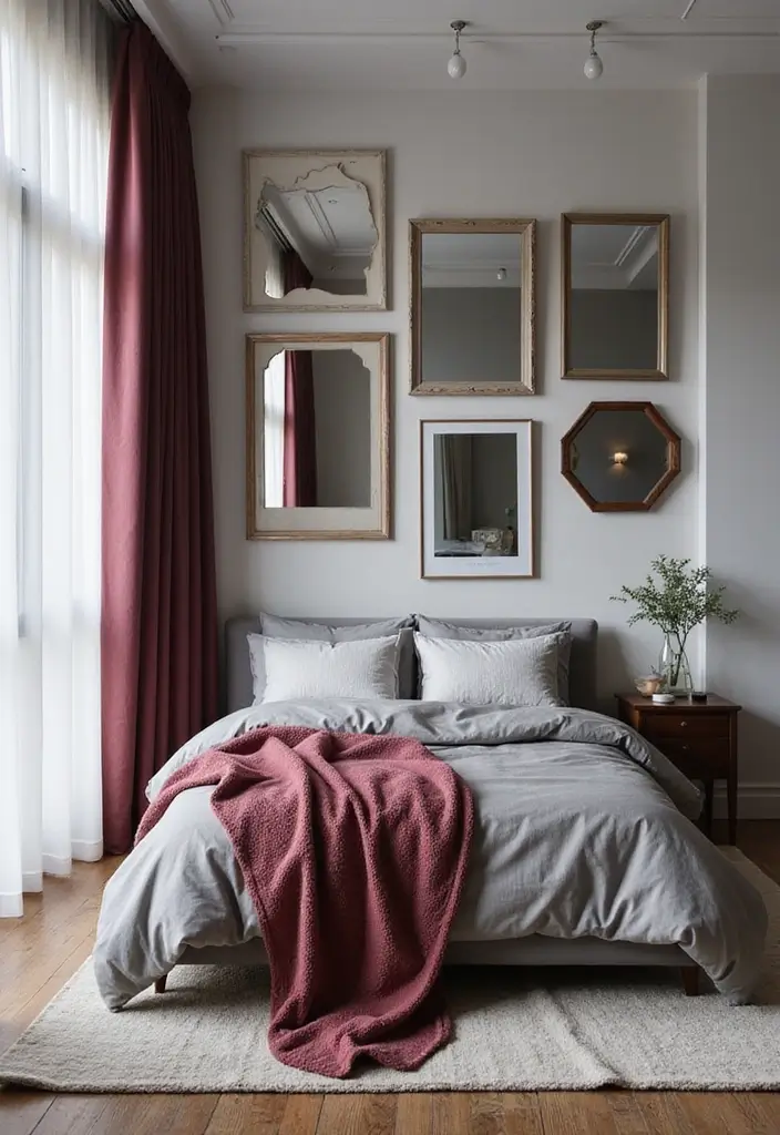28 Grey and Burgundy Bedroom Ideas That Add Depth and Warmth - 15. Stylish Mirrors