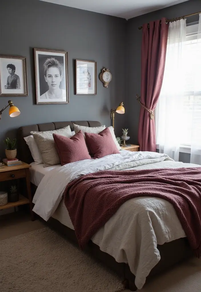 28 Grey and Burgundy Bedroom Ideas That Add Depth and Warmth - 16. Personalized Touches