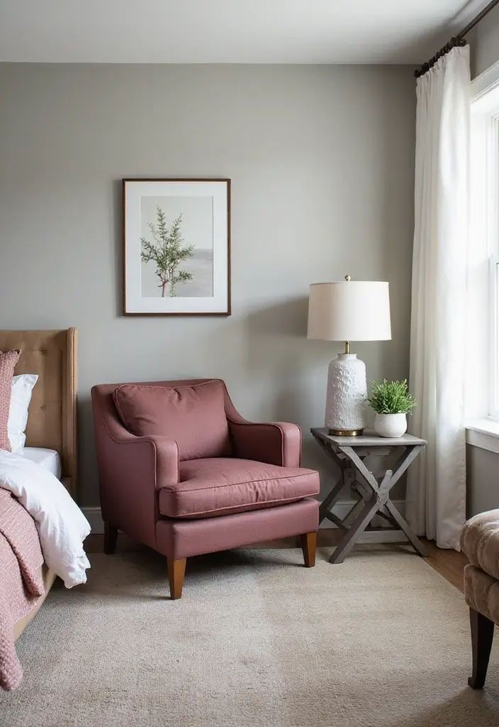 28 Grey and Burgundy Bedroom Ideas That Add Depth and Warmth - 22. Accent Furniture