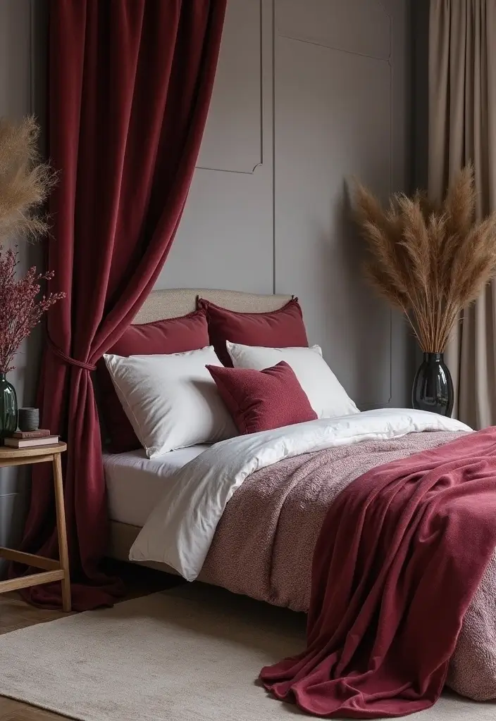 28 Grey and Burgundy Bedroom Ideas That Add Depth and Warmth - 27. Incorporate Textiles