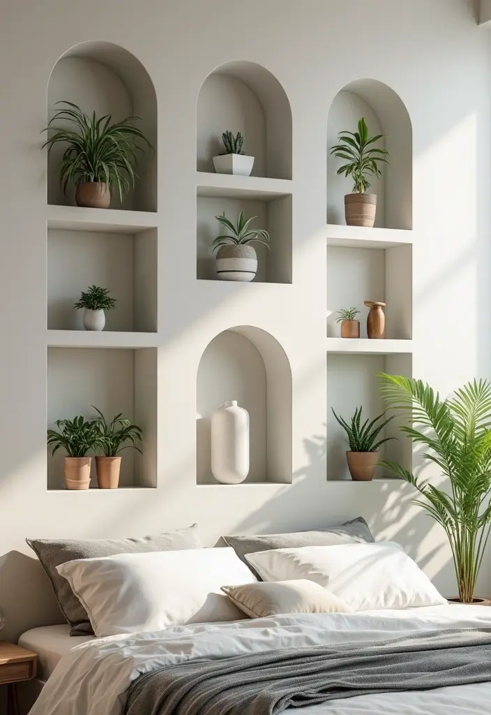 28 Interior Design Bedroom Indian Style That Feels Warm and Cultural - 15. Wall Niches