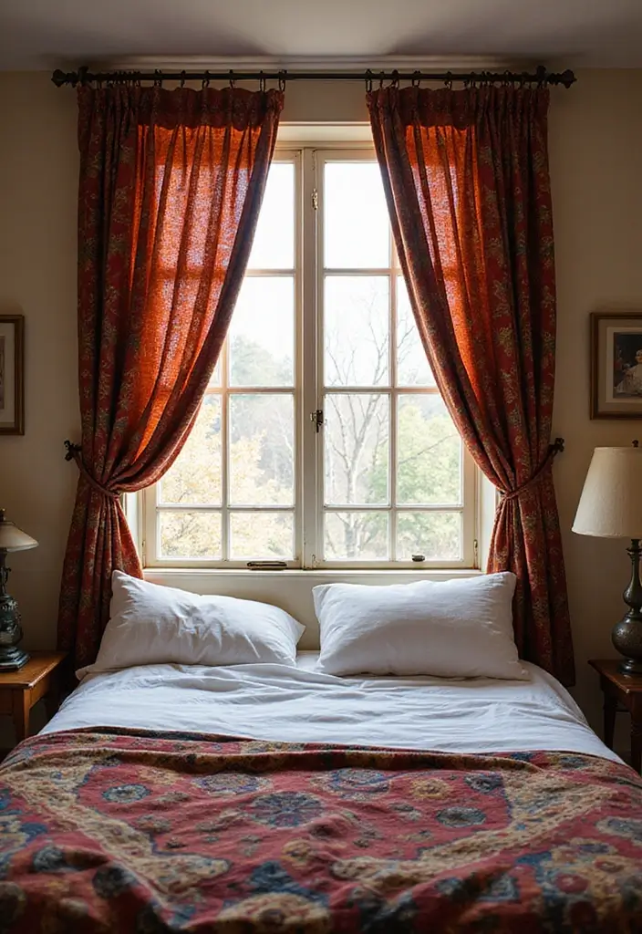 28 Interior Design Bedroom Indian Style That Feels Warm and Cultural - 16. Cultural Textiles for Windows