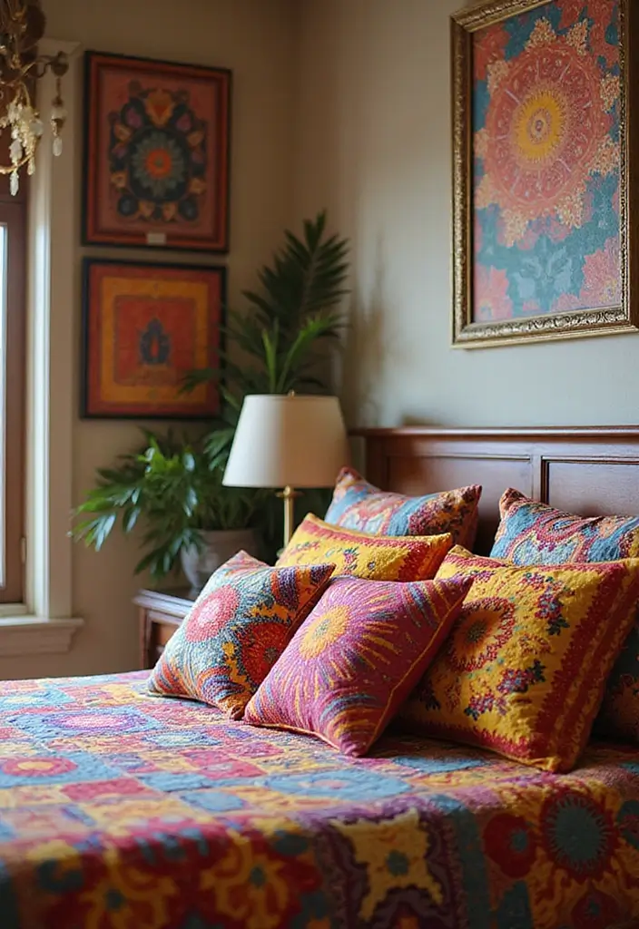 28 Interior Design Bedroom Indian Style That Feels Warm and Cultural - 20. Colorful Accents