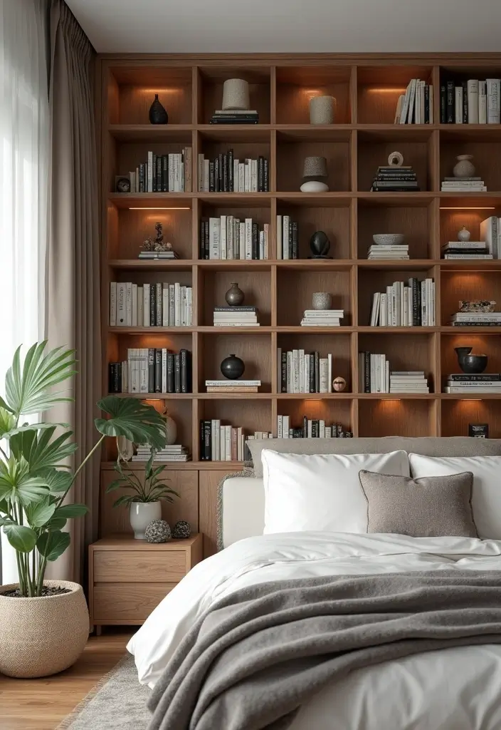 28 Interior Design Bedroom Indian Style That Feels Warm and Cultural - 22. Cultural Bookshelf