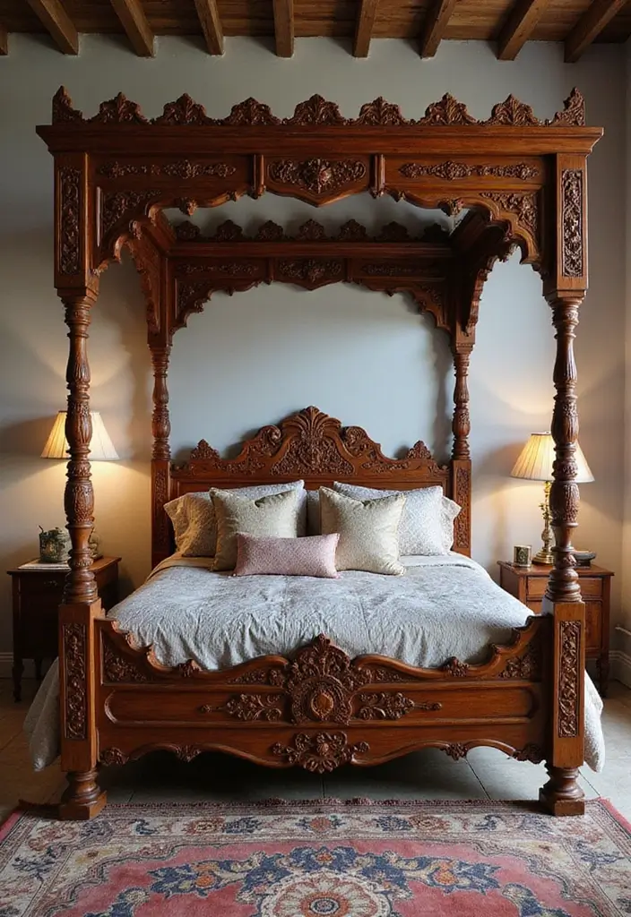 28 Interior Design Bedroom Indian Style That Feels Warm and Cultural - 28. Ethnic Bed Frames