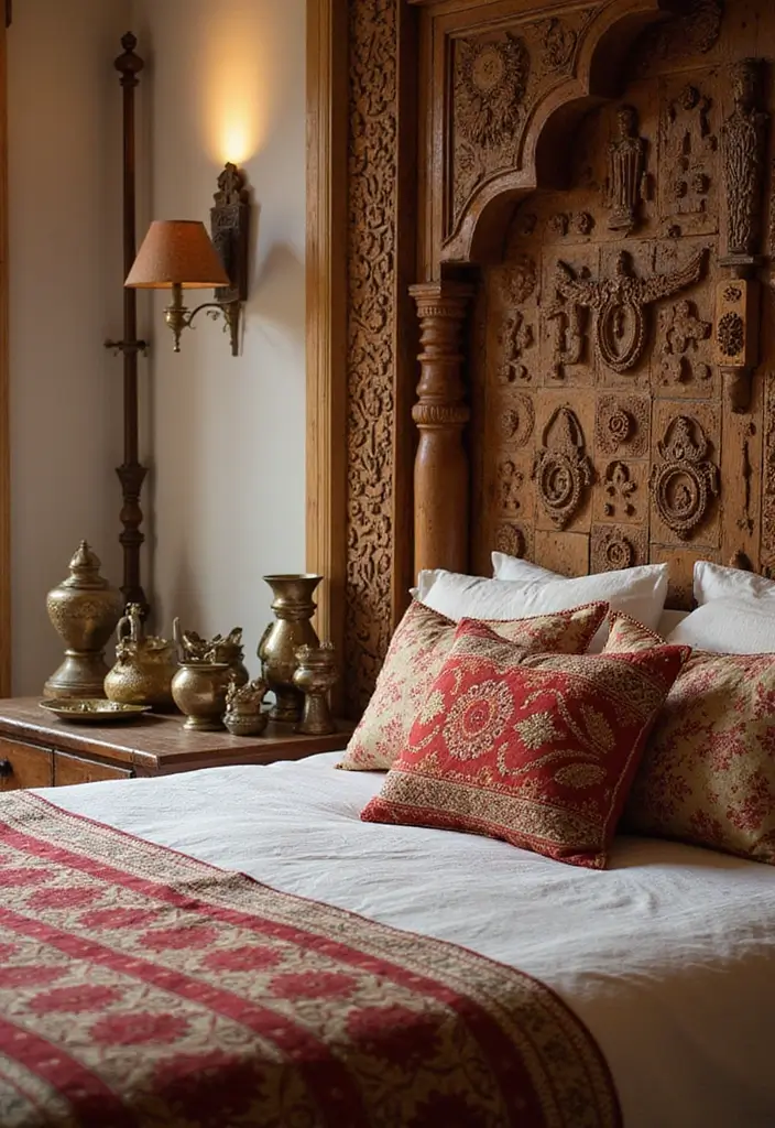 28 Interior Design Bedroom Indian Style That Feels Warm and Cultural - 9. Cultural Accents