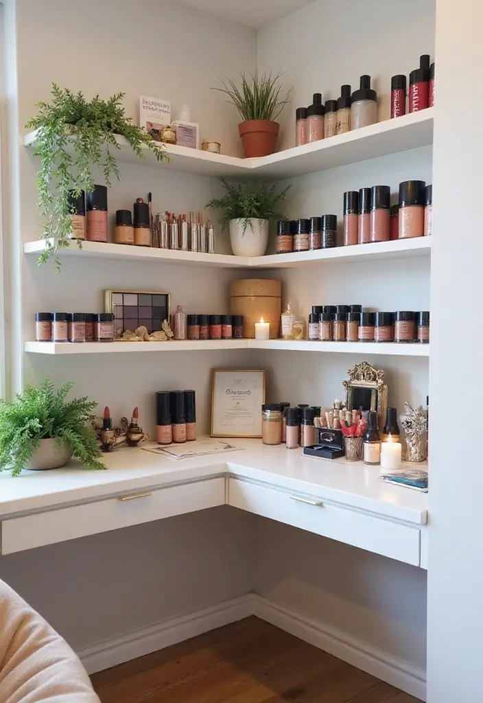 28 Makeup Corner in Bedroom Small Spaces Ideas That Feel Chic and Compact - 1. Multi-Tiered Makeup Shelf