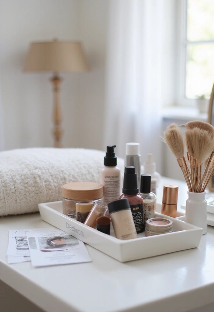 28 Makeup Corner in Bedroom Small Spaces Ideas That Feel Chic and Compact - 17. Minimalist Makeup Caddy