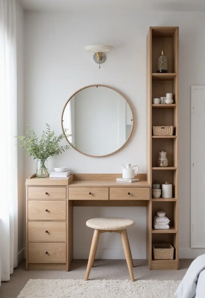 28 Makeup Corner in Bedroom Small Spaces Ideas That Feel Chic and Compact - 2. Compact Vanity with Built-in Storage