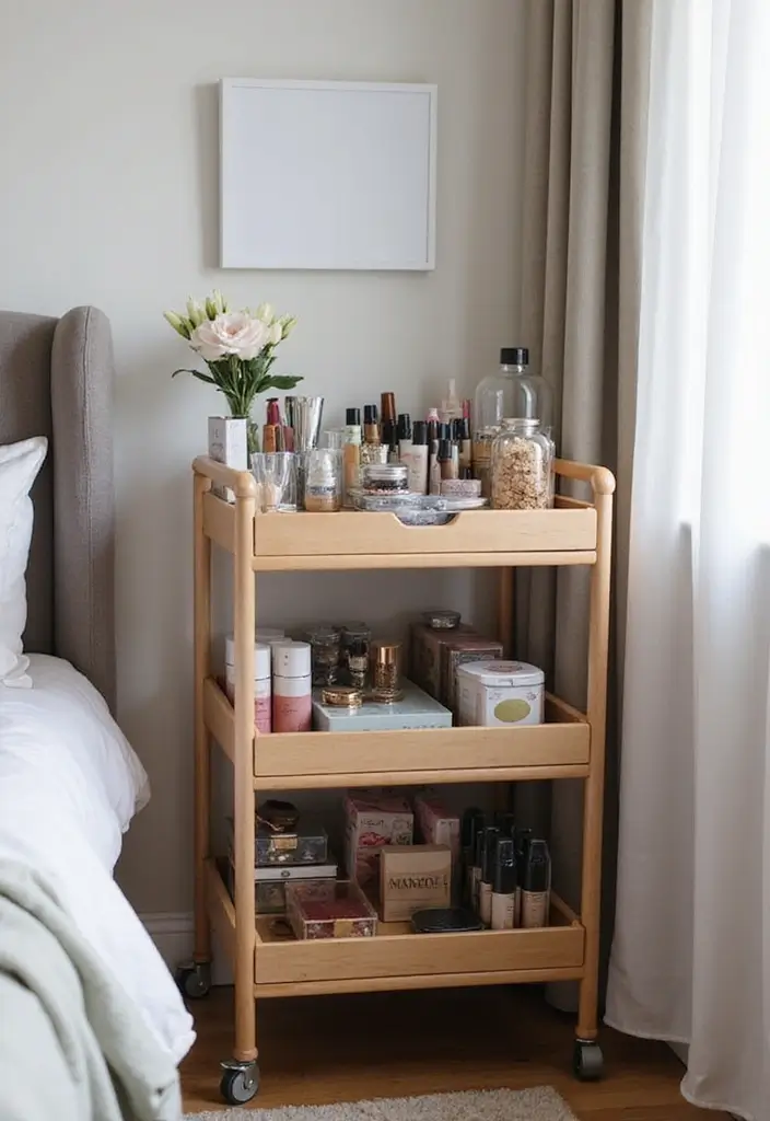 28 Makeup Corner in Bedroom Small Spaces Ideas That Feel Chic and Compact - 23. Use a Trolley
