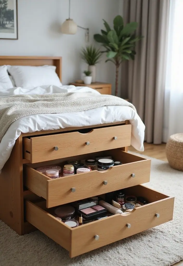28 Makeup Corner in Bedroom Small Spaces Ideas That Feel Chic and Compact - 6. Under-Bed Makeup Storage
