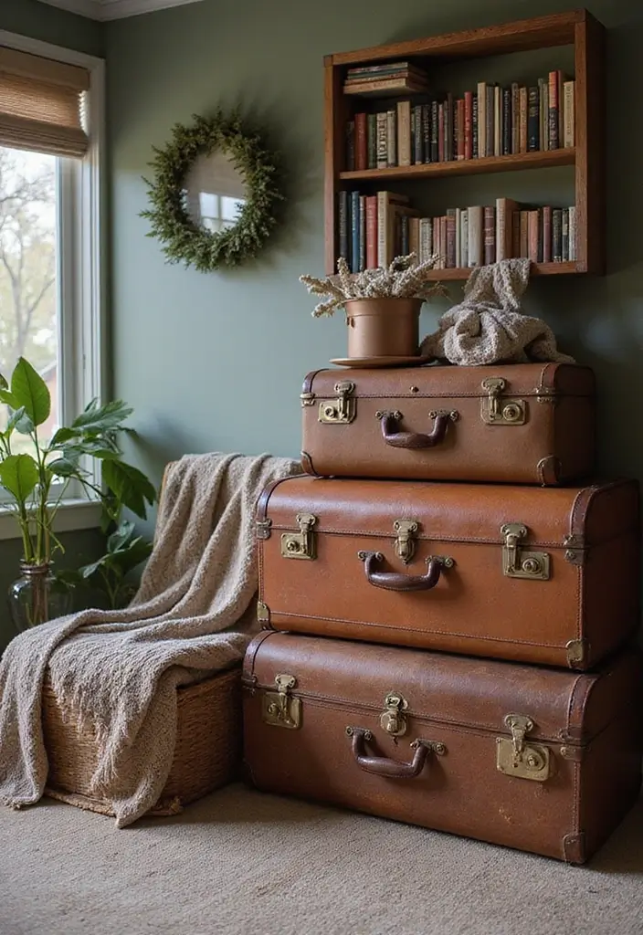 28 Reading Corner Bedroom Small Spaces Ideas That Feel Cozy and Smart - 11. Vintage Suitcase Storage