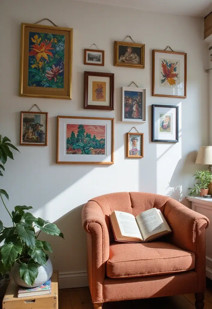 28 Reading Corner Bedroom Small Spaces Ideas That Feel Cozy and Smart - 15. Wall Art Gallery