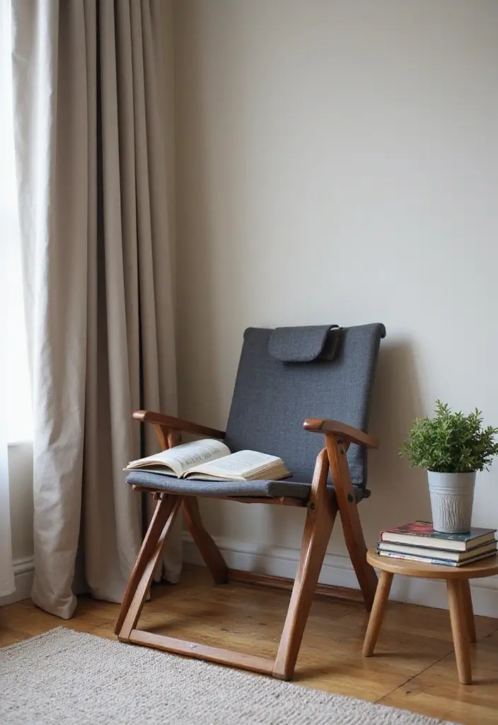 28 Reading Corner Bedroom Small Spaces Ideas That Feel Cozy and Smart - 17. Compact Folding Chair