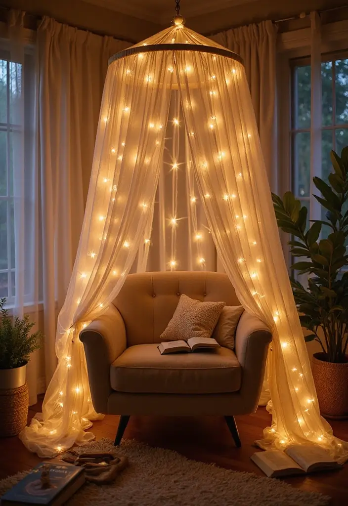 28 Reading Corner Bedroom Small Spaces Ideas That Feel Cozy and Smart - 18. Cozy Canopy