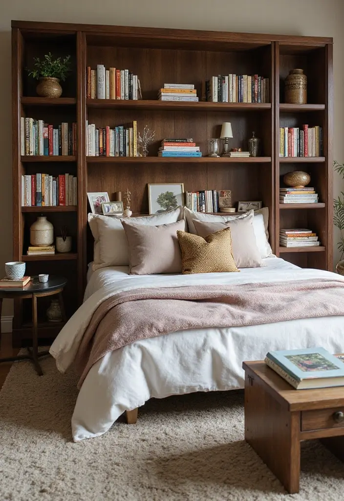 28 Reading Corner Bedroom Small Spaces Ideas That Feel Cozy and Smart - 2. Bookshelf Headboard