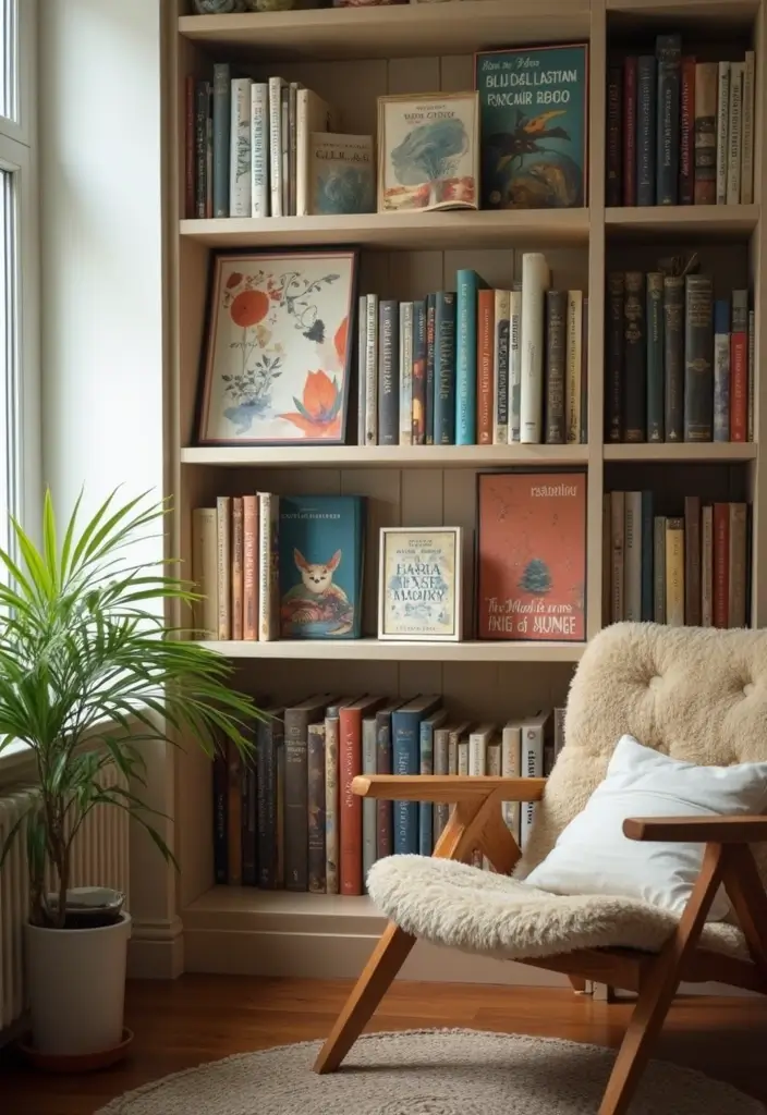 28 Reading Corner Bedroom Small Spaces Ideas That Feel Cozy and Smart - 21. Artistic Book Display