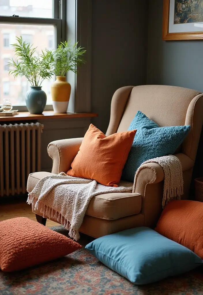 28 Reading Corner Bedroom Small Spaces Ideas That Feel Cozy and Smart - 23. Cozy Throw Pillows
