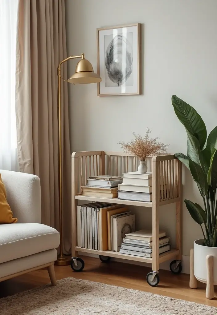 28 Reading Corner Bedroom Small Spaces Ideas That Feel Cozy and Smart - 24. Space-Saving Book Trolley