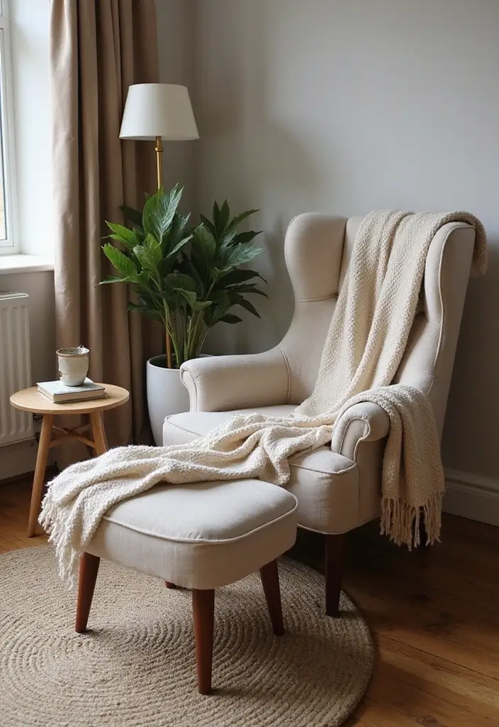 28 Reading Corner Bedroom Small Spaces Ideas That Feel Cozy and Smart - 9. Chair and Footrest Combo