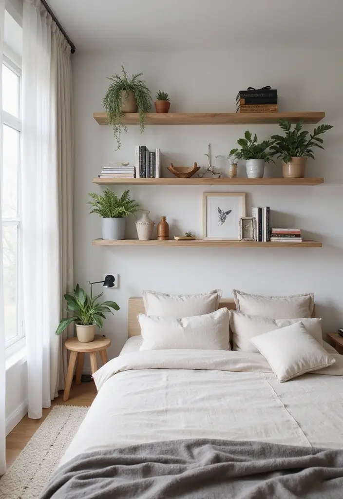 28 Simple Bedroom Design Modern Ideas That Feel Clean and Calm - 13. Open Shelving