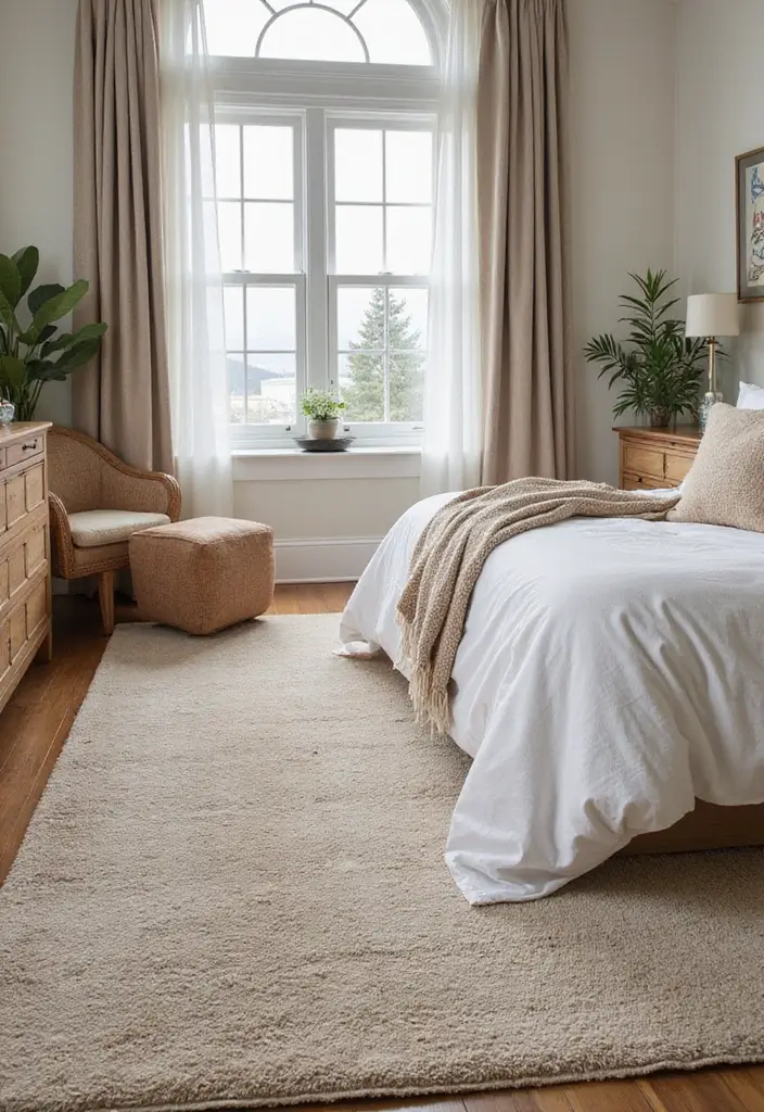 28 Simple Bedroom Design Modern Ideas That Feel Clean and Calm - 15. Layering Rugs