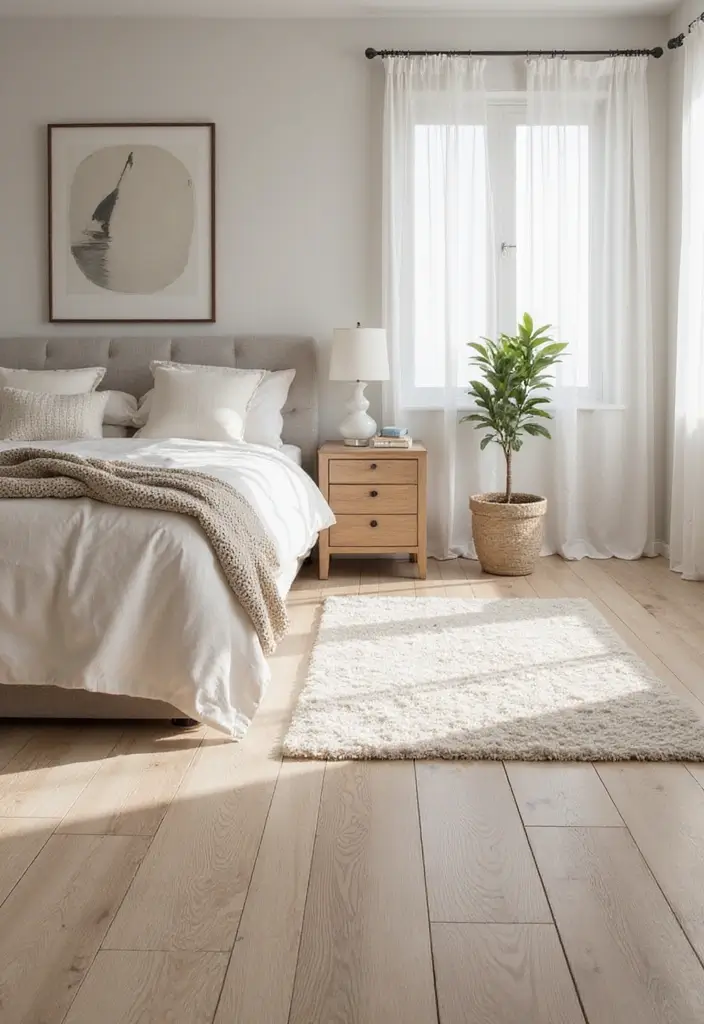 28 Simple Bedroom Design Modern Ideas That Feel Clean and Calm - 8. Neutral Flooring