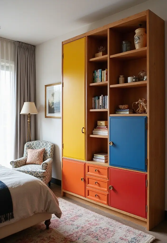 28 Wall Almirah Design for Bedroom Ideas That Save Space Beautifully - 12. Colorful Accents