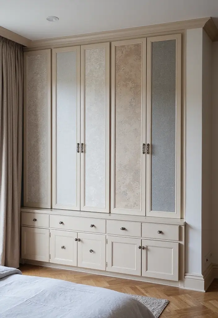 28 Wall Almirah Design for Bedroom Ideas That Save Space Beautifully - 23. Textured Wallpaper Inserts