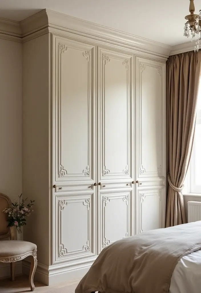 28 Wall Almirah Design for Bedroom Ideas That Save Space Beautifully - 27. Decorative Trim