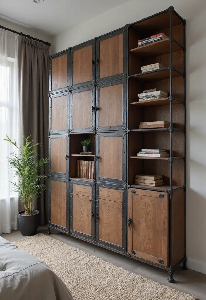 28 Wall Almirah Design for Bedroom Ideas That Save Space Beautifully - 9. Industrial Charm