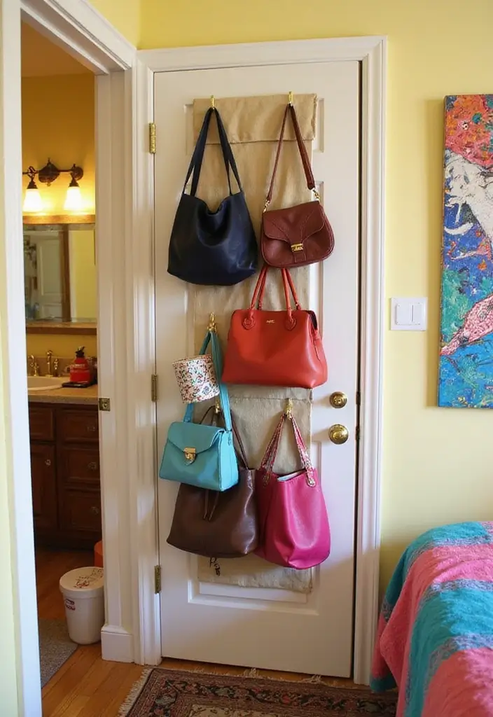 29 Bag Shelf Display Bedroom Ideas That Look Organized and Trendy - 10. Hanging Bag Organizers
