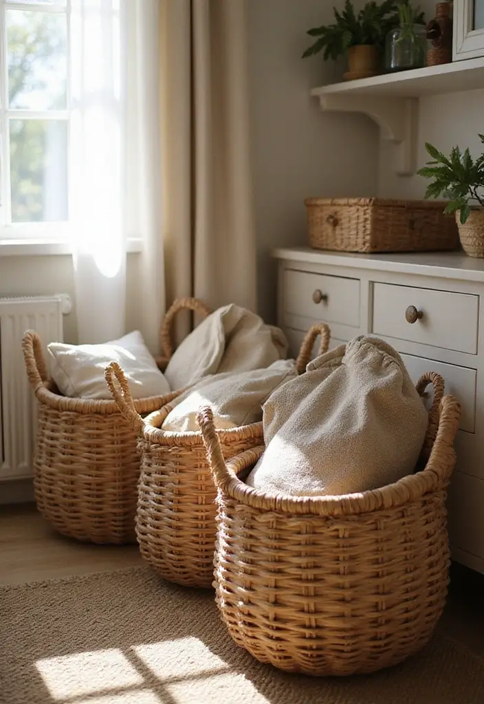 29 Bag Shelf Display Bedroom Ideas That Look Organized and Trendy - 15. Stylish Decorative Baskets