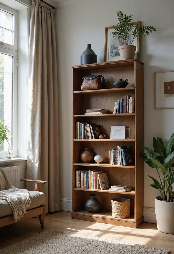 29 Bag Shelf Display Bedroom Ideas That Look Organized and Trendy - 16. Vintage Bookshelf Displays