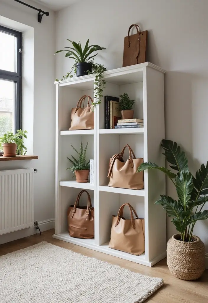 29 Bag Shelf Display Bedroom Ideas That Look Organized and Trendy - 23. Stylish Cube Shelving Units