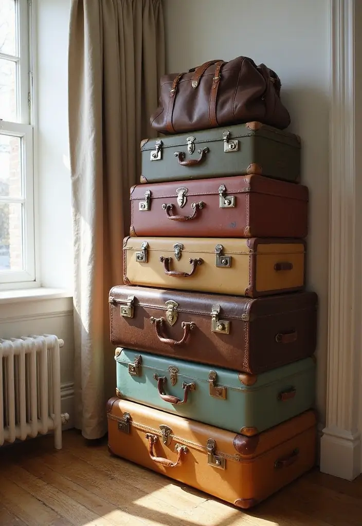 29 Bag Shelf Display Bedroom Ideas That Look Organized and Trendy - 5. Vintage Suitcase Displays
