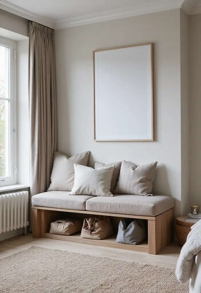 29 Bag Shelf Display Bedroom Ideas That Look Organized and Trendy - 9. Multi-Functional Benches