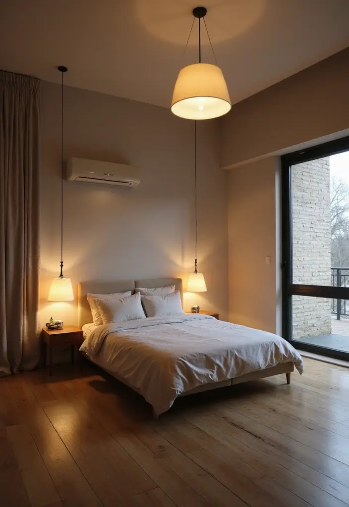 29 Black White Grey Bedroom Designs That Look Sleek & Balanced - 10. Elegant Lighting Fixtures