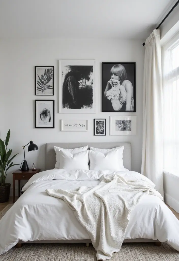 29 Black White Grey Bedroom Designs That Look Sleek & Balanced - 11. Monochrome Wall Art