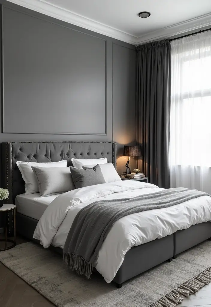 29 Black White Grey Bedroom Designs That Look Sleek & Balanced - 12. Subtle Grey Accents