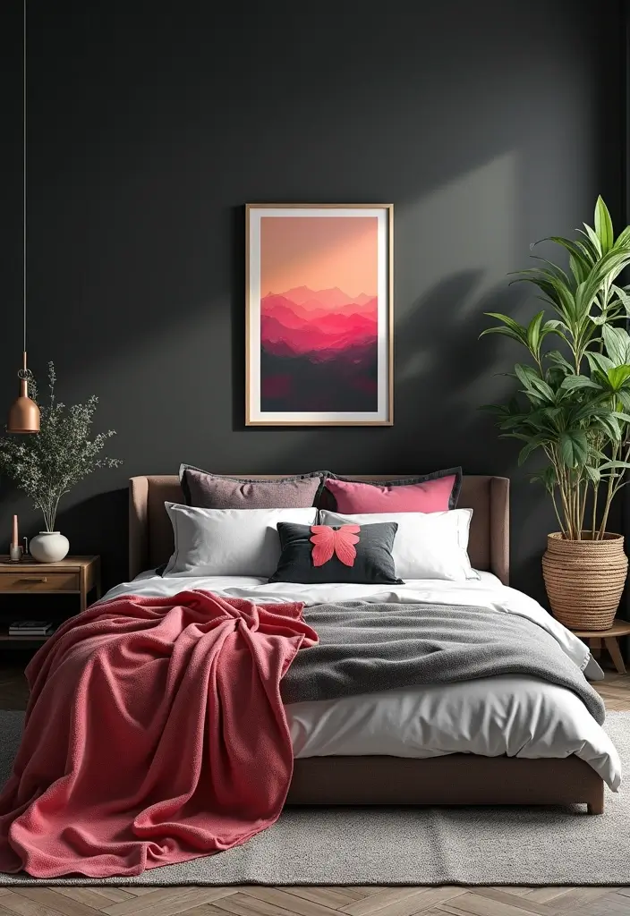 29 Black White Grey Bedroom Designs That Look Sleek & Balanced - 16. High-Contrast Accents