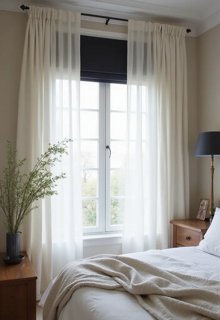 29 Black White Grey Bedroom Designs That Look Sleek & Balanced - 18. Elegant Window Treatments