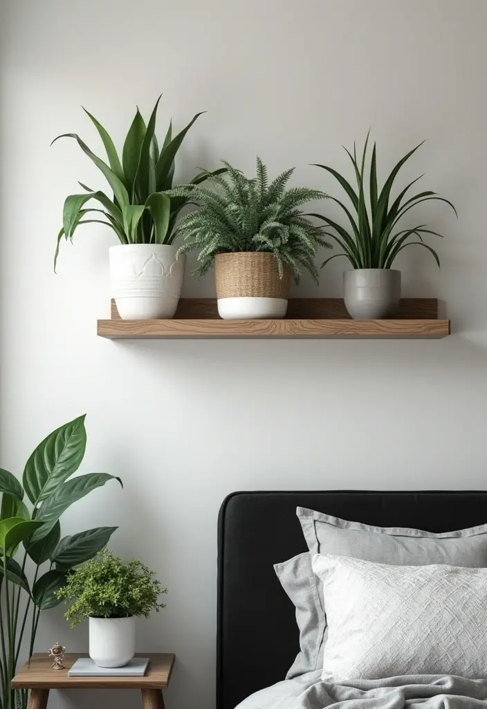 29 Black White Grey Bedroom Designs That Look Sleek & Balanced - 23. Accessorizing with Plants