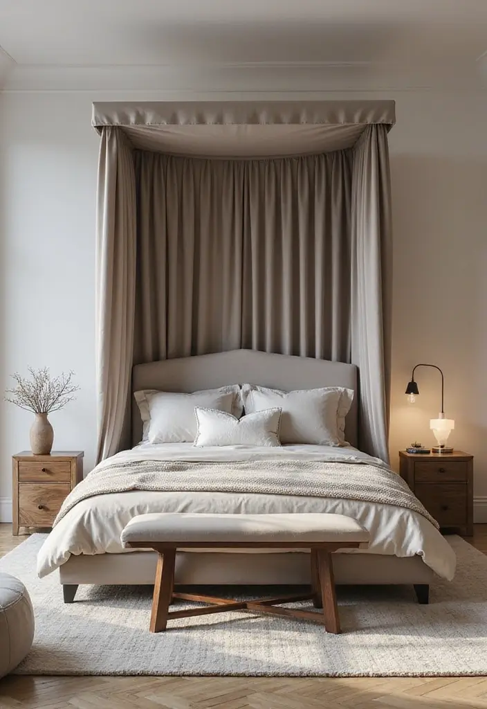 29 Black White Grey Bedroom Designs That Look Sleek & Balanced - 25. Elegant Canopy Beds