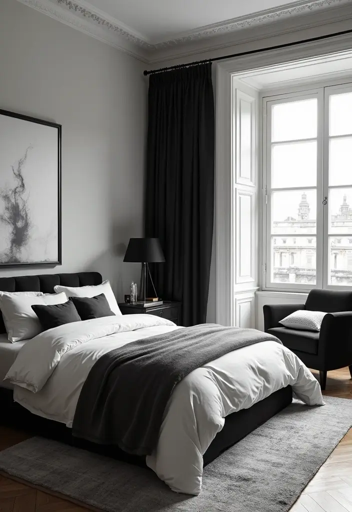 29 Black White Grey Bedroom Designs That Look Sleek & Balanced - 28. Timeless Black and White Themes