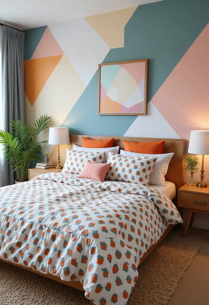 29 Black White Grey Bedroom Designs That Look Sleek & Balanced - 9. Playful Geometric Shapes