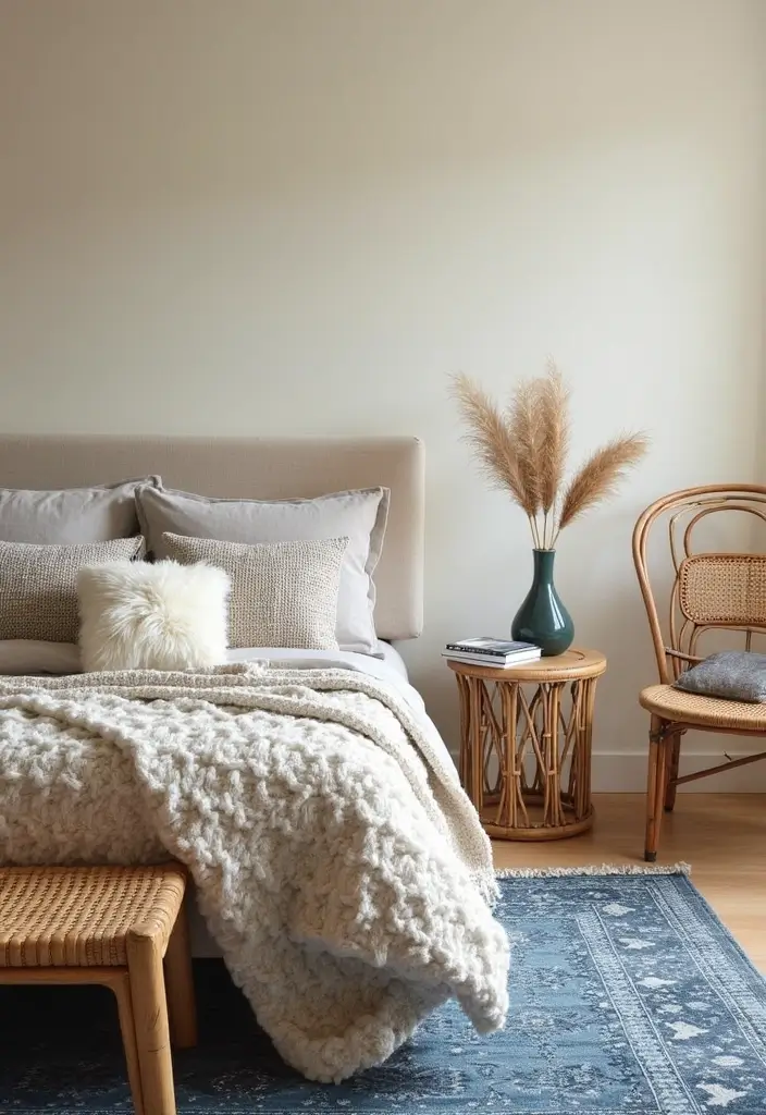 29 Cream and Blue Bedroom Designs That Are Soft & Dreamy - 11. Textured Harmony