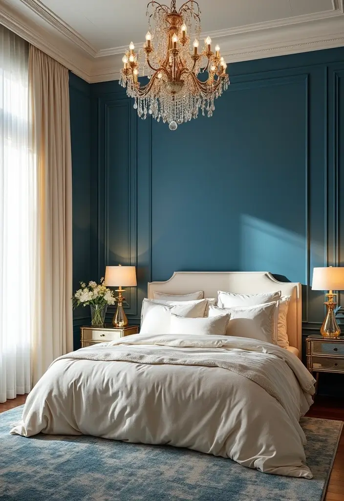 29 Cream and Blue Bedroom Designs That Are Soft & Dreamy - 14. Glamorous Details